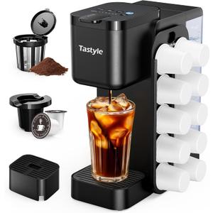 Hot & Iced Coffee Maker with Magnetic K-Pod Organizer (Pods Not Included), Stores 10 Pods, 4-5 Cups Coffee Maker & Single-serve Brewer for K Cup & Grounds, 40oz Removable Water Tank, Black