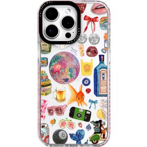 for iPhone 16 Pro Case, Retro Party Collage Pattern with Disco & Gin, Military-Grade Drop Protection, Pop Art Disco Soft Slim TPU Protective Cover with Camera Protection for Girls (LightBalls)