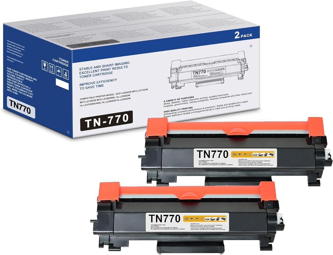 TN770 Toner Cartridge for Brother Printer - TN-770 Toner Compatible for HL-L2370DW, HL-L2370DW XL, MFC-L2750DW, MFC-L2750DW XL, TN770 2-Pack Super High Yield Black, (5,000 Pages/ Cartridge)