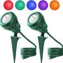 LED Christmas Spotlight Outdoor Plug in, 800LM Waterproof Flood Lights with 5 Extra Lenses (Red Green Blue Purple Orange), 5000K Landscape Light for Yard, Flag, Holiday Decor, ETL Listed, 2 Pack