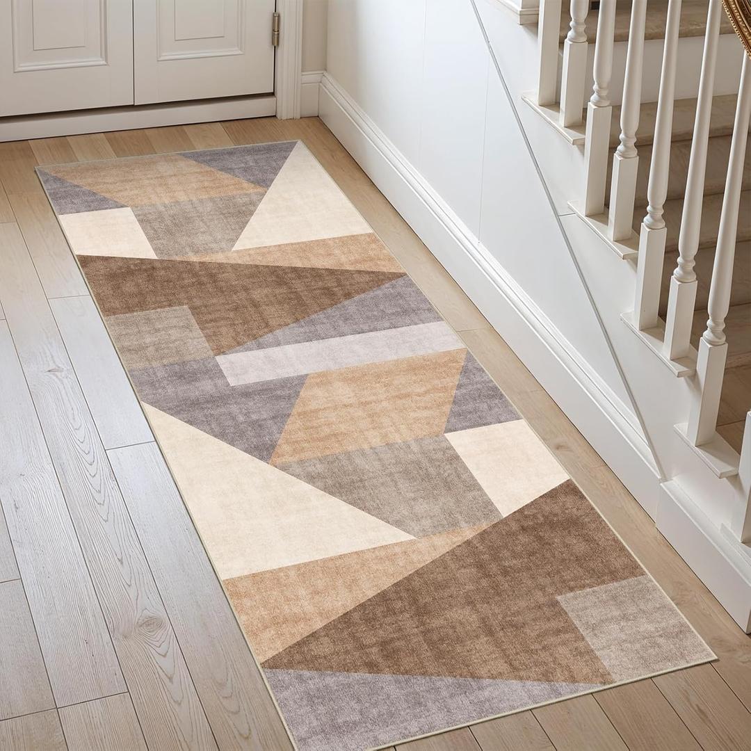 Runner Rug Non Slip Hallway: 2x5 Washable Kitchen Runner Rugs for High Traffic Areas Modern Durable Long Hall Carpet with TPE Backing Easy Clean Bedroom Floor Mat Soft Indoor Entryway Rug Brown
