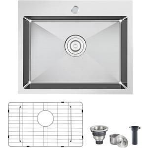 POPFLY 23 Inch Drop in Kitchen Sink, 23×18 Inch Top mount Small Bar Prep Sink, 304 Stainless Steel 9 Inch Deep Single Bowl Overmount Sink, Brushed