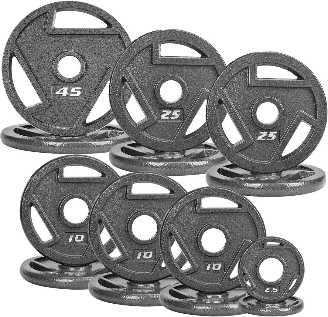 Olympic Cast Iron 2-Inch Weight Plates for Strength Training & Weightlifting, 255 Pounds Set, Pack of 2 