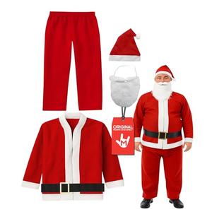 Morph Santa Claus Costume for Men Women Cost-effective Disposable Santas Claus Suit for Adults 5pc Set Christmas Bar Pub Crawl Suit Outfit Hat Belt Beard Jacket Pants Hat