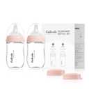 Natural Glass Baby Bottle for Breastfeeding Babies, Newborn Anti-Colic Bottle Set with Slow Flow Nipple, 0-3 Months, 5 oz, 2 Pack - Pink