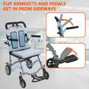 Ultra Lightweight Folding Wheelchair for Seniors, Portable Transport Chair with Flip Armrests and Swing Footrests, Locking Handbrakes, 16" Wide Seat, Gray Blue