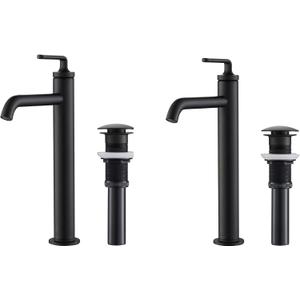 KRAUS Ramus Single Handle Vessel Sink Bathroom Faucet with Pop-Up Drain in Matte Black, KVF-1220MB-2PK