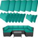 14 Piece Outdoor Furniture Replacement Cushions, Cover+Filling, 25.6" x 25.6" x 4" Foam Waterproof Outdoor Sofa Cushion Sets, Fit Wicker Rattan Sectional Conversation Set,Teal
