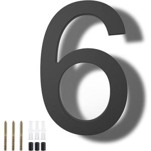 DEWEL 8 inch Floating Large House Numbers for Outside, Black Modern House Address Numbers Decor for 911 Visibility Signage with Nail Kits (House Number 6) (Black 6)