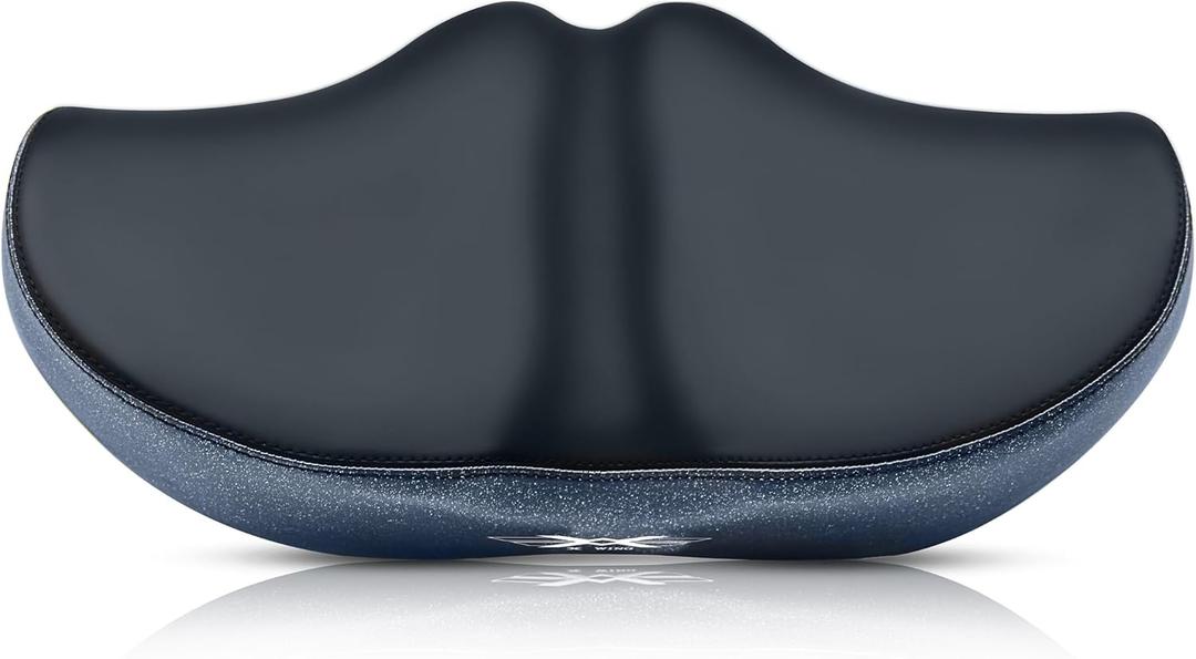 X WING New-Age Noseless Bike Seat Cushion for Men & Women - Extra Padding & Wide - Suitable for City, Electric, Stationary Bikes - Compatible with Peloton Bikes  Wide Winged Bike Seat with Cushion (Black)