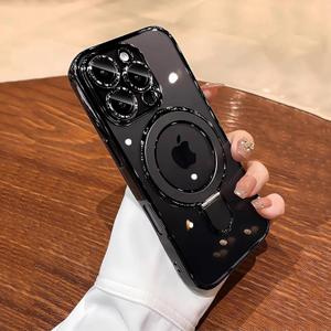 LXK Magnetic Invisible Stand for iPhone 16 Pro Max Case 6.9" Compatible with MagSafe, Military-Grade Protection, with Camera Protector, Clear Scratch-Resistant Back Cover for 16 ProMax,Black Titanium