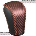 2 x Carbon Fiber Car Gear Shift Knob Cover, Leather Vehicle Stick Shifting Protector with Needle & Thread, Stylish Auto Shifter Knob Guard, Compatible with Inspire Crider Integra (Brown)