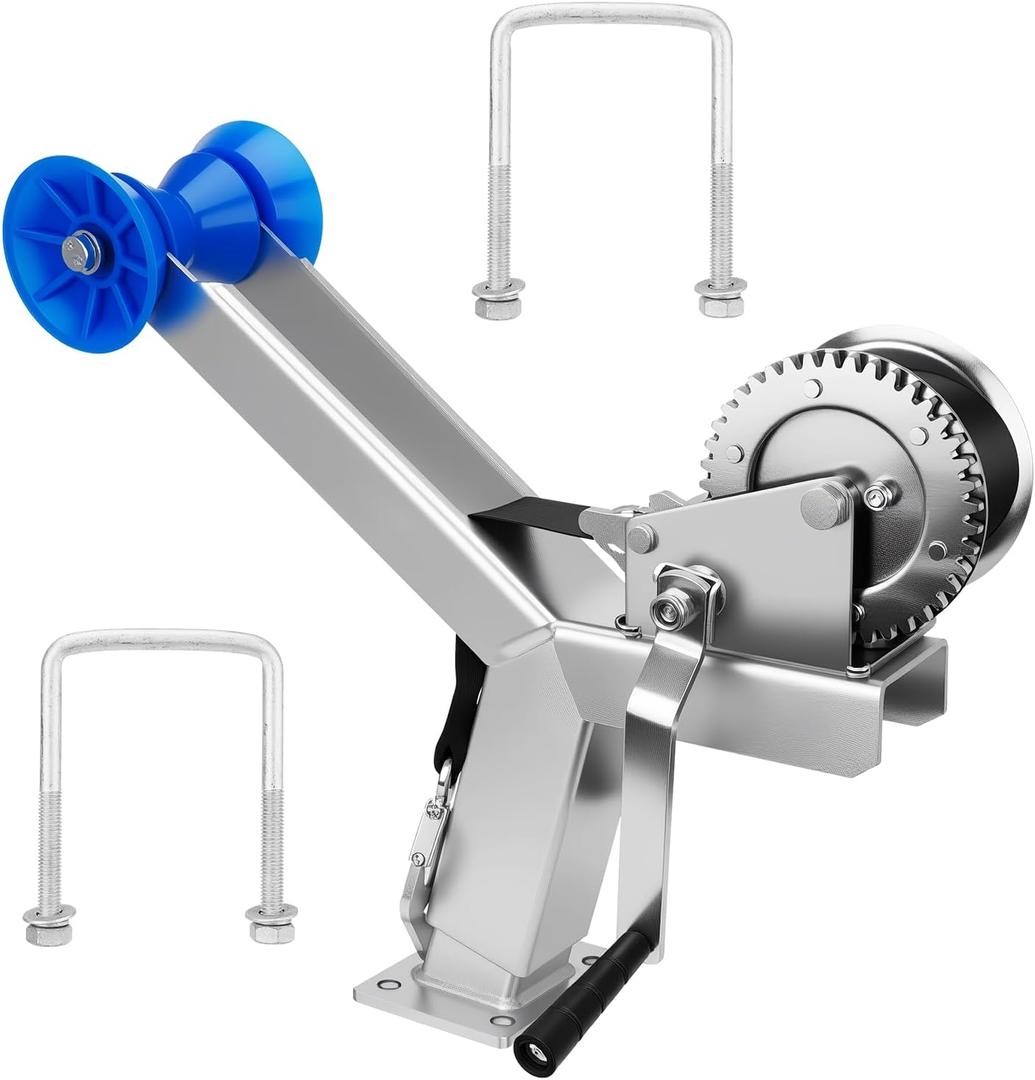 Boat Trailer Winch Stand with 1200LB Boat Winch Compatible with 3" W X 4" H Trailer Drawbar, Up/Down Adjustable Boat Winch Mounts, Boat Trailer Winch Post for Speedboats, Fishing Boats & Motorboats
