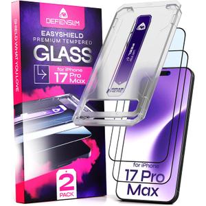 Defenslim for iPhone 17 Pro Max Screen Protector (2Pack), Easy Auto-Align Install Kit, 6.9" Tempered Glass, 9H Hardness, Ultra HD Clear, Case Friendly, EasyShield