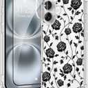 Magnetic for iPhone 16 Plus Case [Compatible with MagSafe][with Screen + Camera Protector] Clear Rose Floral Flower Pattern Design, Slim Shockproof Phone Cover for Women Girls