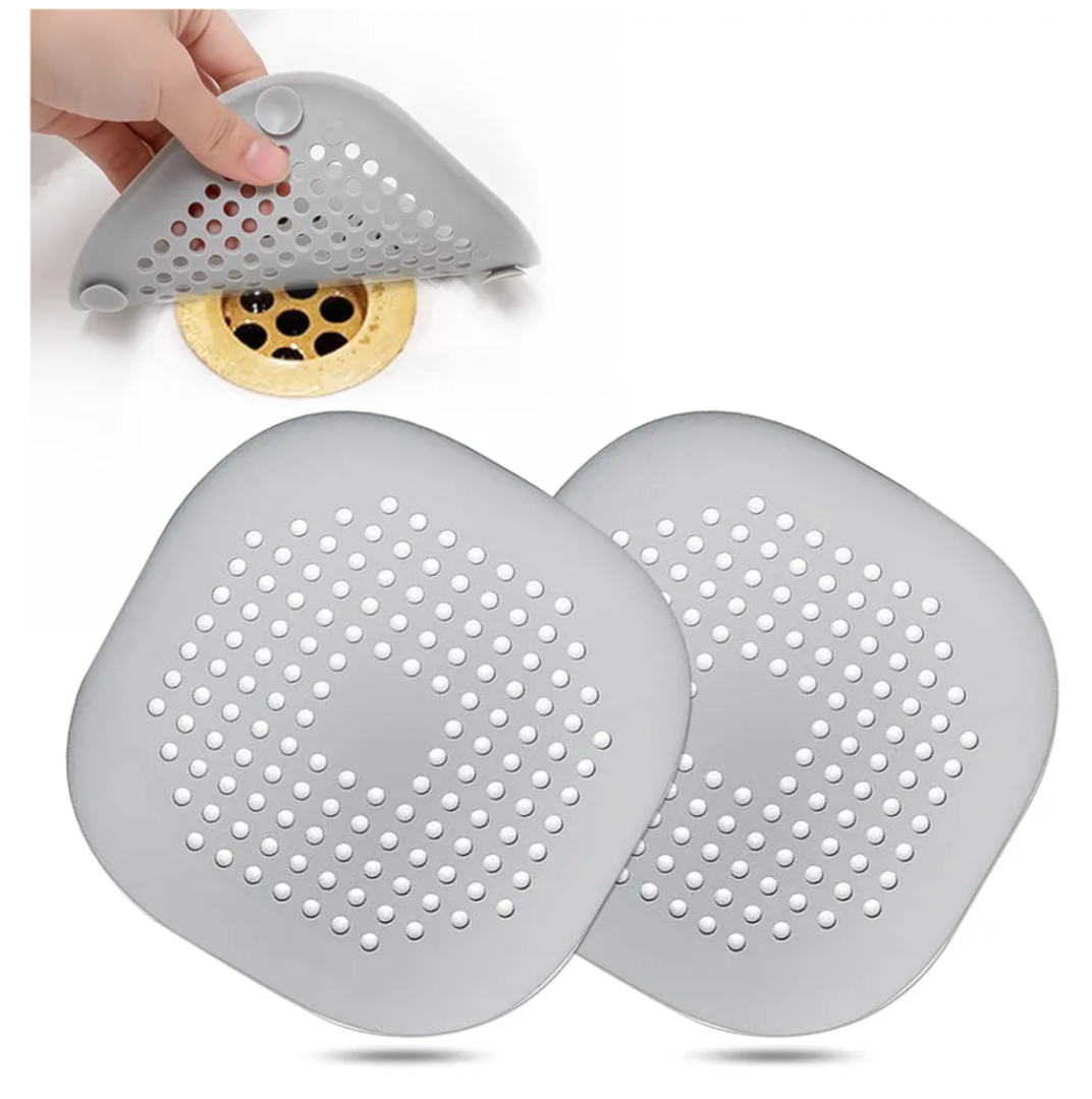 Hair Drain Catcher,Square Drain Cover for Shower Silicone Hair Stopper with Suction Cup,Easy to Install Suit for Bathroom,Bathtub,Kitchen 2 Pack (Sliver Grey)