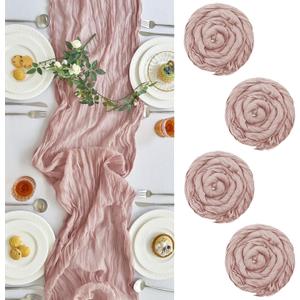 IVAPUPU 4 Pcs Cheesecloth Table Runner - 10ft Dusty Pink Spring Boho Gauze Cheese Cloth Table Runners for Baby Shower Decorations Wedding Party Summer Garden Farmhouse Decor