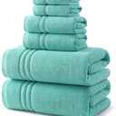 REDKISS Teal Towels Set 6 Piece Cotton Towel Sets with 2 Bath Towels, 2 Hand, 2 Washcloths, 650GSM Hotel Quality, Soft, Highly Absorbent Towels for Bathroom Gym, Ideal Everyday Use (Turquoise)