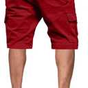 JMIERR Mens Casual Cotton Twill Cargo Shorts Drawstring Classic Chino Stretch Short with 6 Pockets (Red, Size 40)
