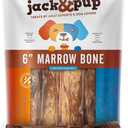 Jack&Pup Marrow Bones for Dogs (6 Pack), Long Lasting Dog Bones for Large Dogs, 6" Marrow Bone, Natural Beef Bone (EXP 07/01/28)