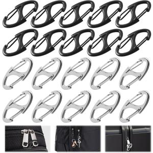 2 x MILAKE 20 Pcs Zipper Clips Anti Theft Security Locks with Dual-Opening S Carabiner, Zipper Locks Replacement for Backpacks, Luggage, and Keys, Portable S Clips Zinc Alloy Connectors (Black, 20 PCS)