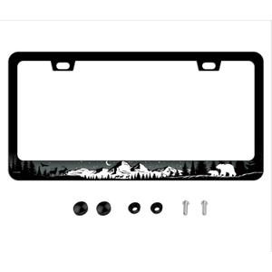 Bear Moose License Plate Frame - Forest Wildlife Car Tag Frames Wild Animal Auto Plates Tags Mountains Night Trees Printed 2 Holes with Screws for Women Men (6" x 12" (Pack of 1))