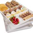 US Acrylic Avant White Plastic Divided Serving Trays (Set of 3) 15” x 10” | Large Reusable 3-Section Party Platters | Serve Appetizers, Fruit, Veggies, & Desserts | BPA-Free & Made in USA