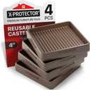 Non-Slip Floor Protectors by X-PROTECTOR: 4 pcs 4" Brown Rubber Furniture Pads for All Floor Types