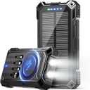 Power Bank 49800mAh Solar Portable Charger Wireless Charging USB-C 15W Fast Charging with 4 Built-in Cables LED Flashlight Battery Pack Compatible with iPhone, iPad, Perfect for Camping,Hiking