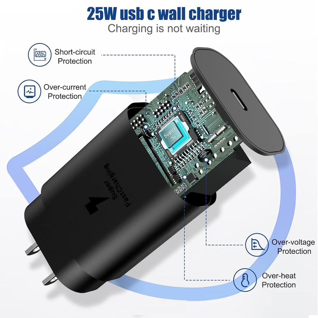 2 in1 Samsung Watch Charger,25W USB C Fast Charger Compatible with Galaxy Watch 8/7/6/6 Classic/5 Pro/5/4 /4 classic/3/Active2/1 and GalaxyS25/24/S23 /S22/21 Note/Z Fold 7(5ft)