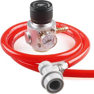LUCKEG Mini Gas Regulator Tr21.4 Soda Charger Include Red Gas Line Assembly, Ball Lock Gas Disconnect Corny Keg Dispenser Soda Cylinders Soda Canister For Beer Homebrewing