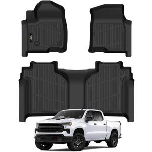 Floor Mats 2019-2025 2026 for Chevy Silverado/GMC Sierra 1500, 2020-2026 2500HD/3500HD (Crew Cab Only, Fit with Rear Under-Seat Storage All Weather TPE Floor Liner (Not 2nd Row Plastic Storage/NO EV)