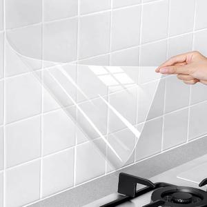 Snkxu Clear Contact Paper, Protection for Kitchen Backsplash Tiles, Cabinets, Walls, and Shelves. Waterproof and Oil-Proof Peel and Stick Covering(15.7X197 Inches)