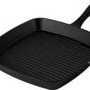 Cast Iron Grill Pan,9.25" Pre Seasoned Skillet with Pour Spouts,Silicone Handle Cover for Indoor and Outdoor Grilling,Durable Oven Safe,Stove Campfire Use(Black)