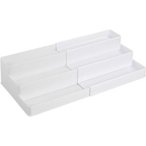 mDesign Plastic Expandable 3-Tier Shelf Rack Organizer - Storage for Bathroom Vanity, Cabinet, Cupboard, Drawer - Holds Medicine, Vitamins, Supplements, Cosmetics - Ligne Collection - White (10.8" x 9.3" x 4.1")
