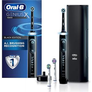 Oral-B GENIUS X Electric Toothbrush with 3 Oral-B Replacement Brush Heads and Toothbrush Case, Black