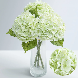 Fake Green Hydrangea Artificial Flowers Bouquet 3pcs Real Touch Silk Fake Hydrangeas Heads with 176 Petals and Stems Fall Faux Hydrangeas Flowers for Table Centerpieces Party Floral Arrangements