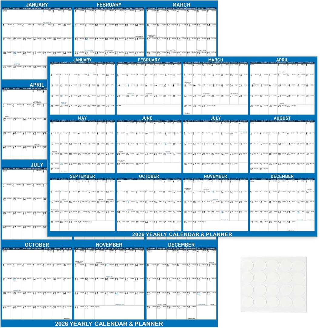2026 Wall Calendar 32" x 48" Dry Erase Calendar for Wall from January 2026 to December 2026 12 Month Annual Large Yearly Wall Planner for Office School (Blue)