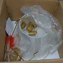 Cone Pendant Light Fixture with Metal Lantern Fabric Drum Shade 16" White and Gold Chandeliers for Kitchen Dining Room Living Room Bedroom