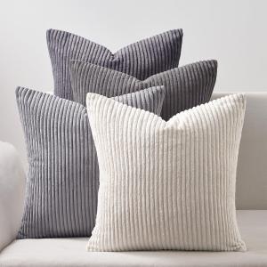 Topfinel Neutral Grey Decorative Throw Pillow Covers 18x18 Inch Set of 4,Modern Farmhouse Striped Corduroy Cushion Cases,Square Euro Shams for Sofa,Bedroom,Floor,Car