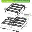 4 Tier Adjustable Spice Rack Organizer for Cabinet - Black (2 PCS S&L) Expandable Spice Shelf with Protection Railing for Inside Cabinets, Countertop, Pantry Storage & Seasoning Organization
