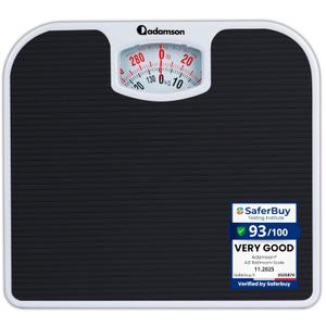 Adamson A21 Analog Scales for Body Weight - Up to 300 LB - New - Anti-Skid Rubber Surface + Large Numbers - Analog Bathroom Scale - Affordable - Durable with 20-Year Assurance - Black