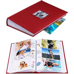 Photo Album 4x6 Hold 402 Photos with Memo Slip-in Pockets Photo Book, Linen Cover Picture Photo Albums with Writing Space for Wedding Family Baby Vacation Mother's Day Red