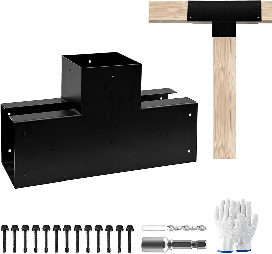 Pergola Bracket kit 6" x 6",3-Way T-Shaped Bracket Woodworks Pergola kit for Wood Beam (Actual: 5.5" x5.5'') Outdoor Gazebos,Patio Pergolas,Log Cabins (1 Pack)