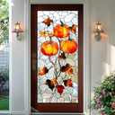 2 x Fall Leaf Privacy Window Film Autumn Pumpkin Stained Glass Window Film Stained Decals Static Cling Sun Blocking Decor for Fall Home Windows Doors Glass Decor 17.7 x 39.3 Inch
