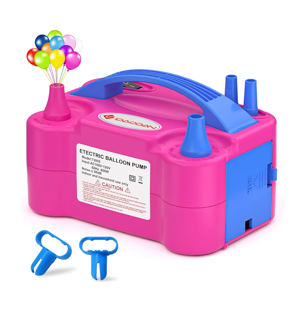 IDAODAN Electric Balloon Pump, Portable Electric Balloon Blower Machine Balloon Air Pump Dual Nozzle Rose Red 110V 600W Balloon Inflator for Party Decorations