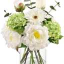 Livole Artificial Fake Flowers with Vase & Faux Water Real Touch White Faux Flowers Arrangements in Glass Vase Centerpiece Table Decorations for Dining Room Home Office Shelf Wedding Decor