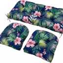 ThinMay Wicker Chair Cushions Set, 2 U-Shaped Cushions & 1 Loveseat, Waterproof Outdoor Loveseat Cushion for Patio Furniture, Settee Bench Pad All Weather,FlowerLeaf