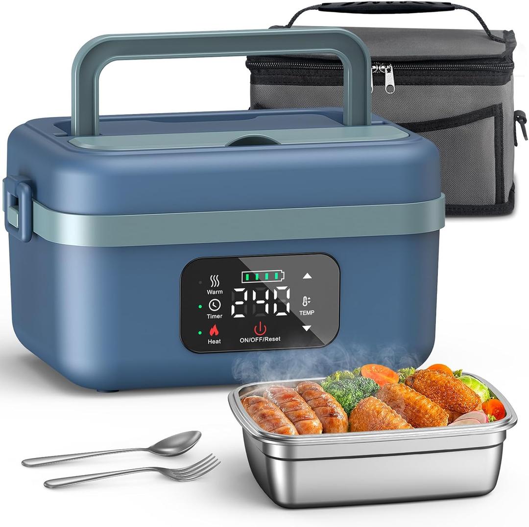 VASG Cordless Electric Lunch Box for Adults, 16000mAh Rechargeable Auto Heated Lunch Box, 1L Portable Self-Heating Food Warmer for Office, Picnic, Car & Outdoor Use (Blue/Green)