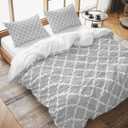 LooPoP Duvet Cover Set Queen Size Light Grey Morocco Texture Comforter Sets 3 Pieces, Geometric Bedding Set with Zipper Closure and 2 Pillow Cases, Soft Lightweight Bed Covers Bedroom Decor